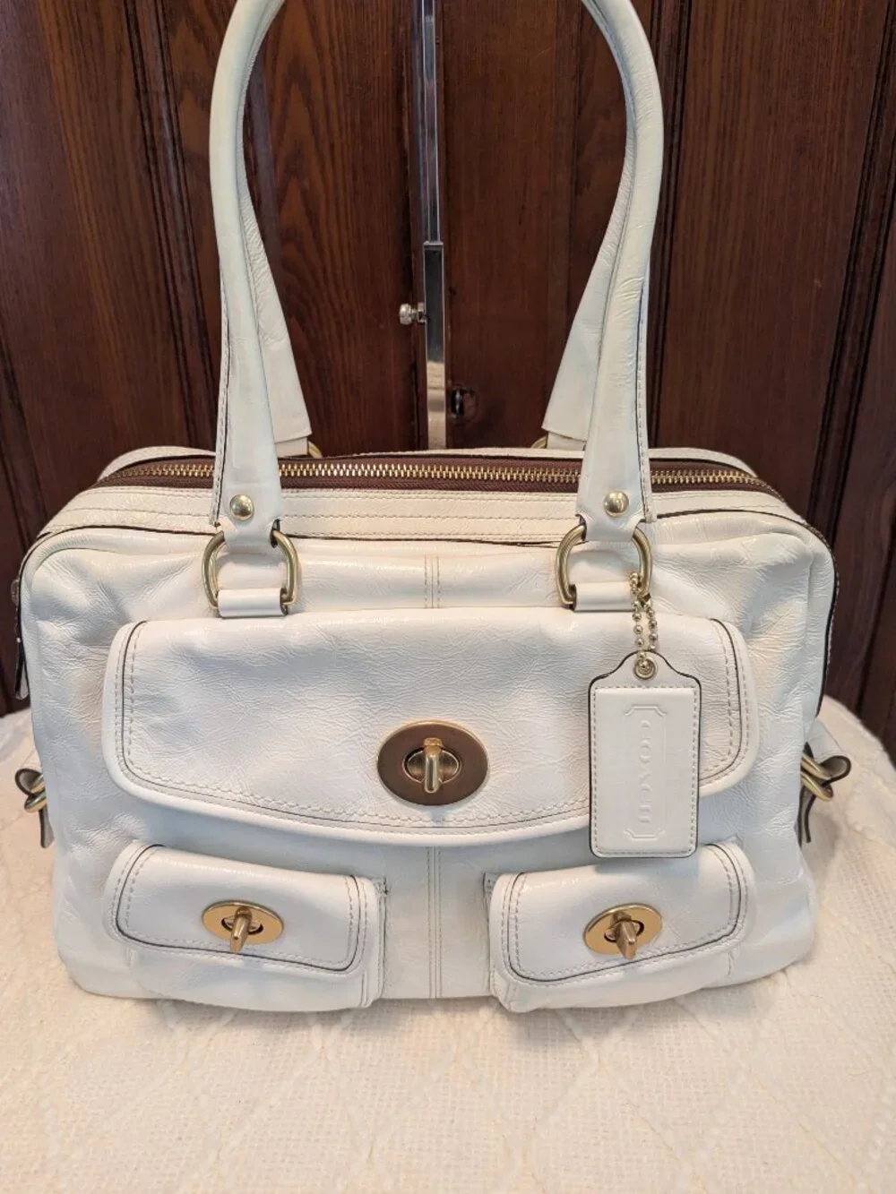 Coach F13051 Y2k Limited Edition Peyton Legacy Satchel White Patent Leather